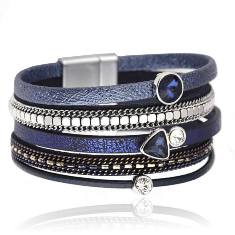 Blauwe multilayer dames armband met kristallen en kettingen