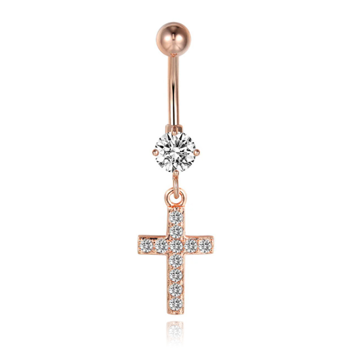 Cilla Navelpiercing met Hangertje Kruis Rose Goud