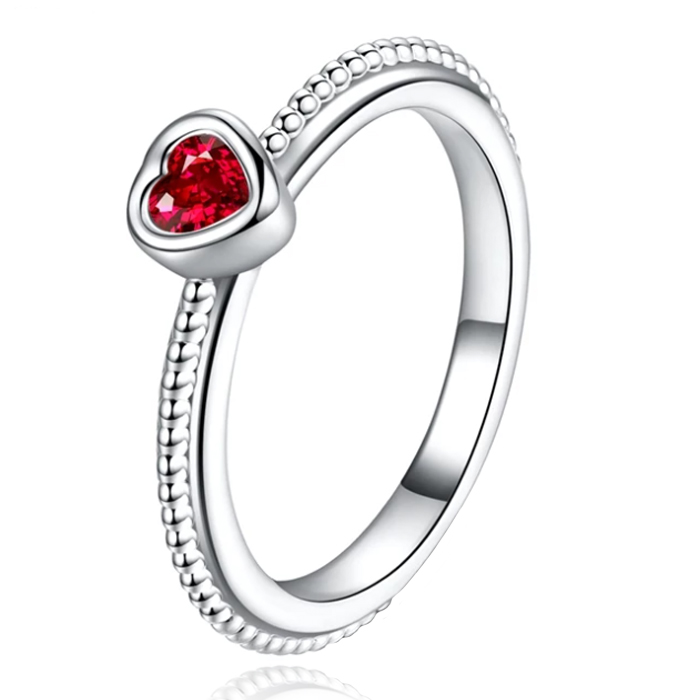 Dames Ring Verzilverd met Rood Hart van Zirkonia 18mm