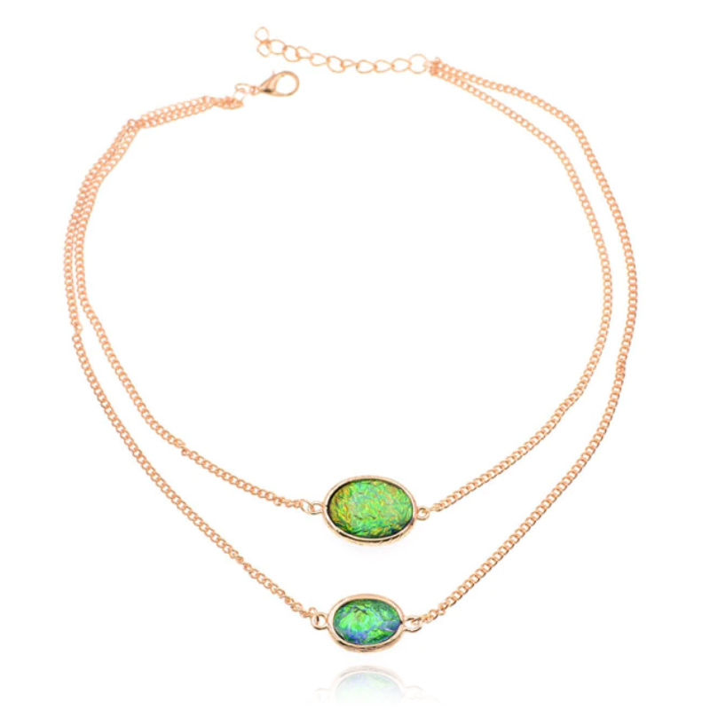 Gelaagde goudkleurige verstelbare Boho stijl ketting met groene stenen