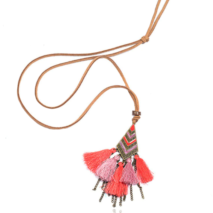 Lederen Tassel Ketting voor Dames Roze