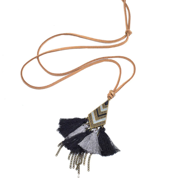 Lederen Tassel Ketting voor Dames Zwart