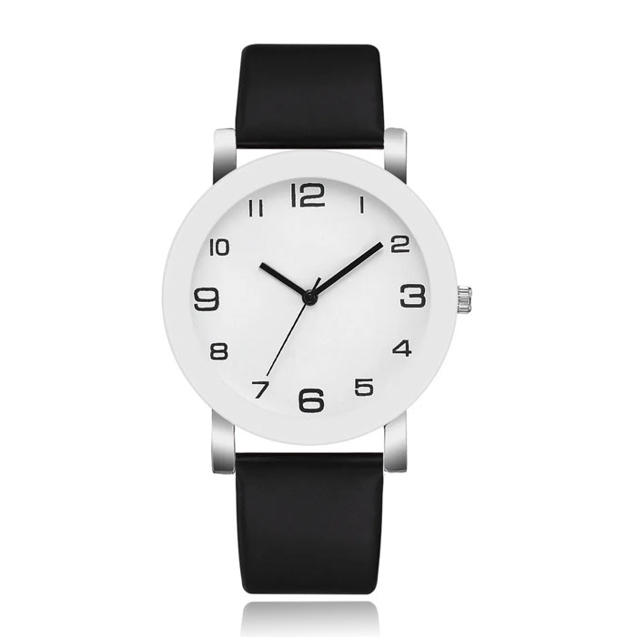 Minimalistisch Herenhorloge met Hoog Contrast en Lederen Band