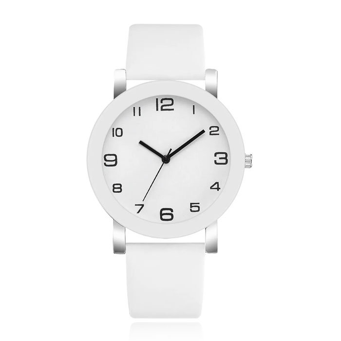 Minimalistisch Herenhorloge met Hoog Contrast en Witte Lederen Band