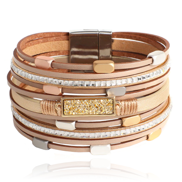 Multilayer Armband echt Leer Khaki