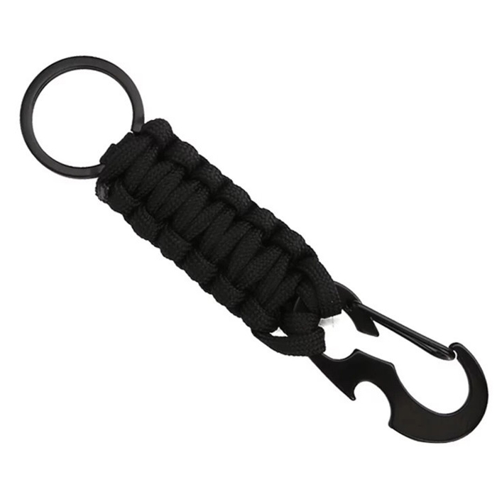 Sleutelhanger Zwart Paracord met Ring en Musketon