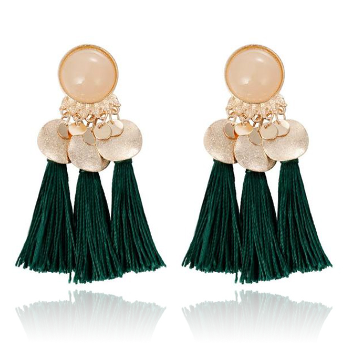 Tassel Oorbellen met Elegante Steen van Deja Jewels Groen