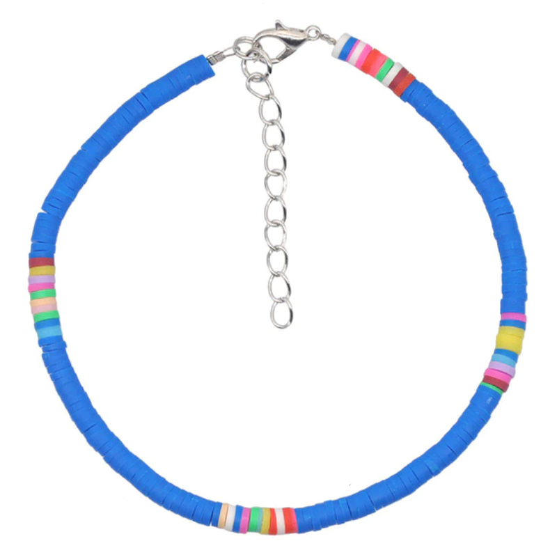 Vrolijke Enkelband met 4mm Kralen Blauw