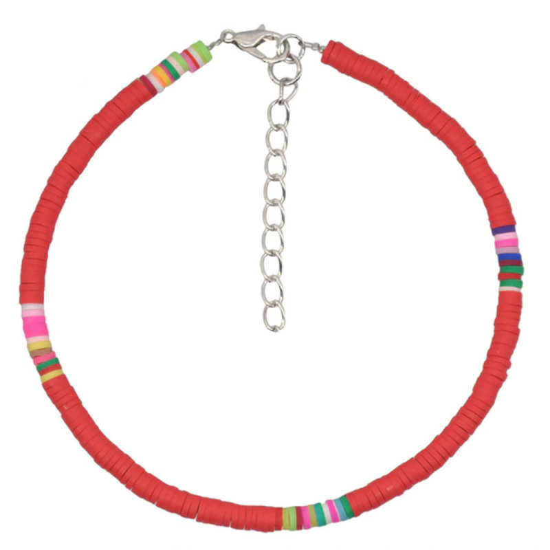 Vrolijke Enkelband met 4mm Kralen Rood