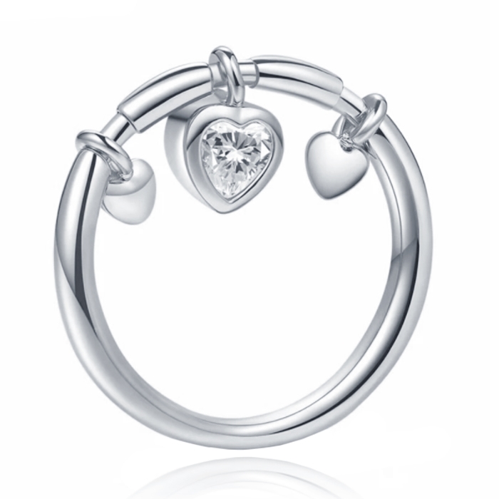 Zilverkleurige Dames Ring met Hart Hanger van Zirkonia 16mm