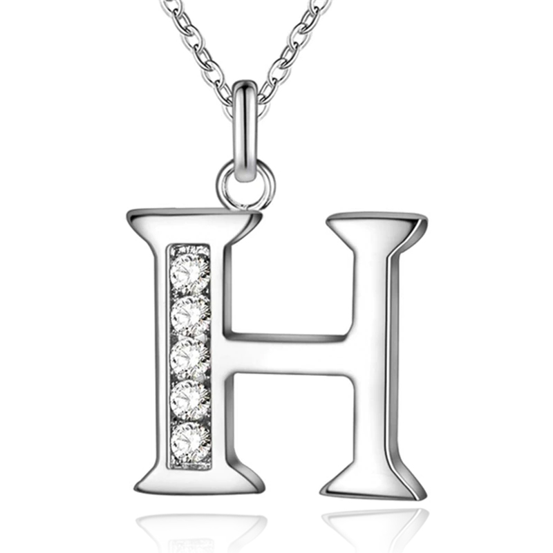 Zilverkleurige Letter H Dames Ketting met Zirkonia