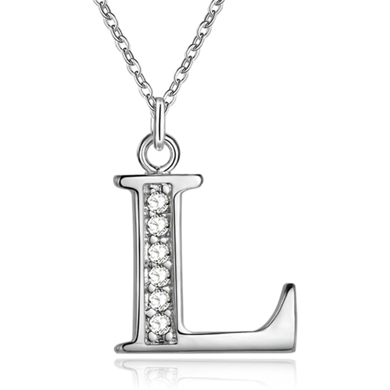 Zilverkleurige Letter L Dames Ketting met Zirkonia