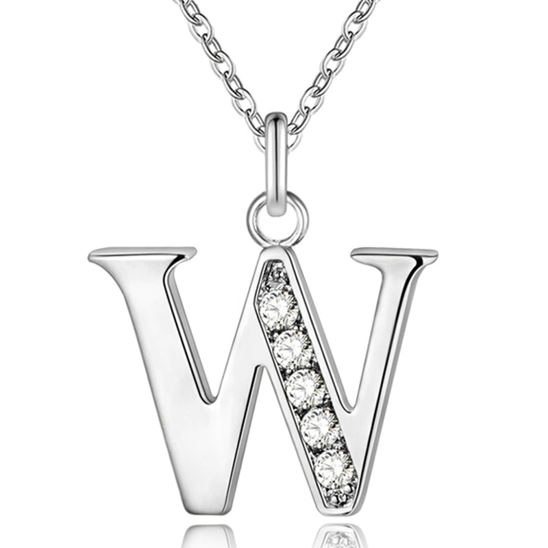 Zilverkleurige Letter W Dames Ketting met Zirkonia